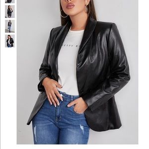 SHEIN Shawl Collar Single Button PU Leather Blazer